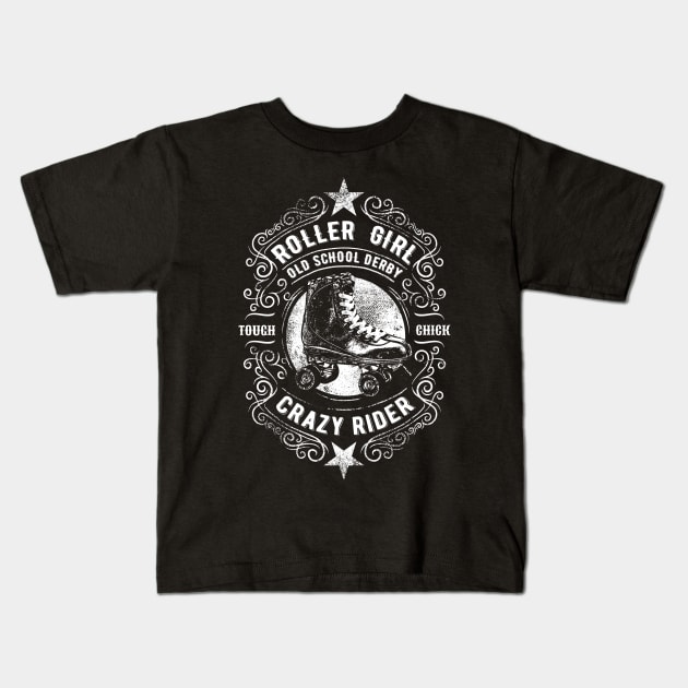 Roller Girl Crazy Rider Kids T-Shirt by LittleBean